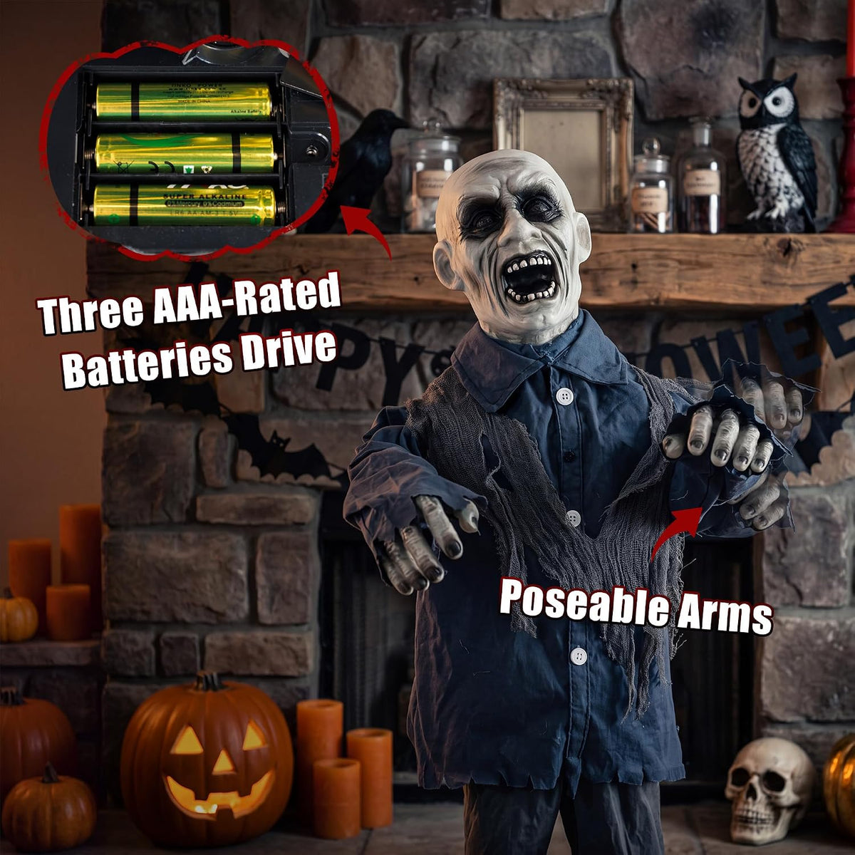 Halloween Animatronic 38" Zombie, Shaking Decorations with Creepy Sound