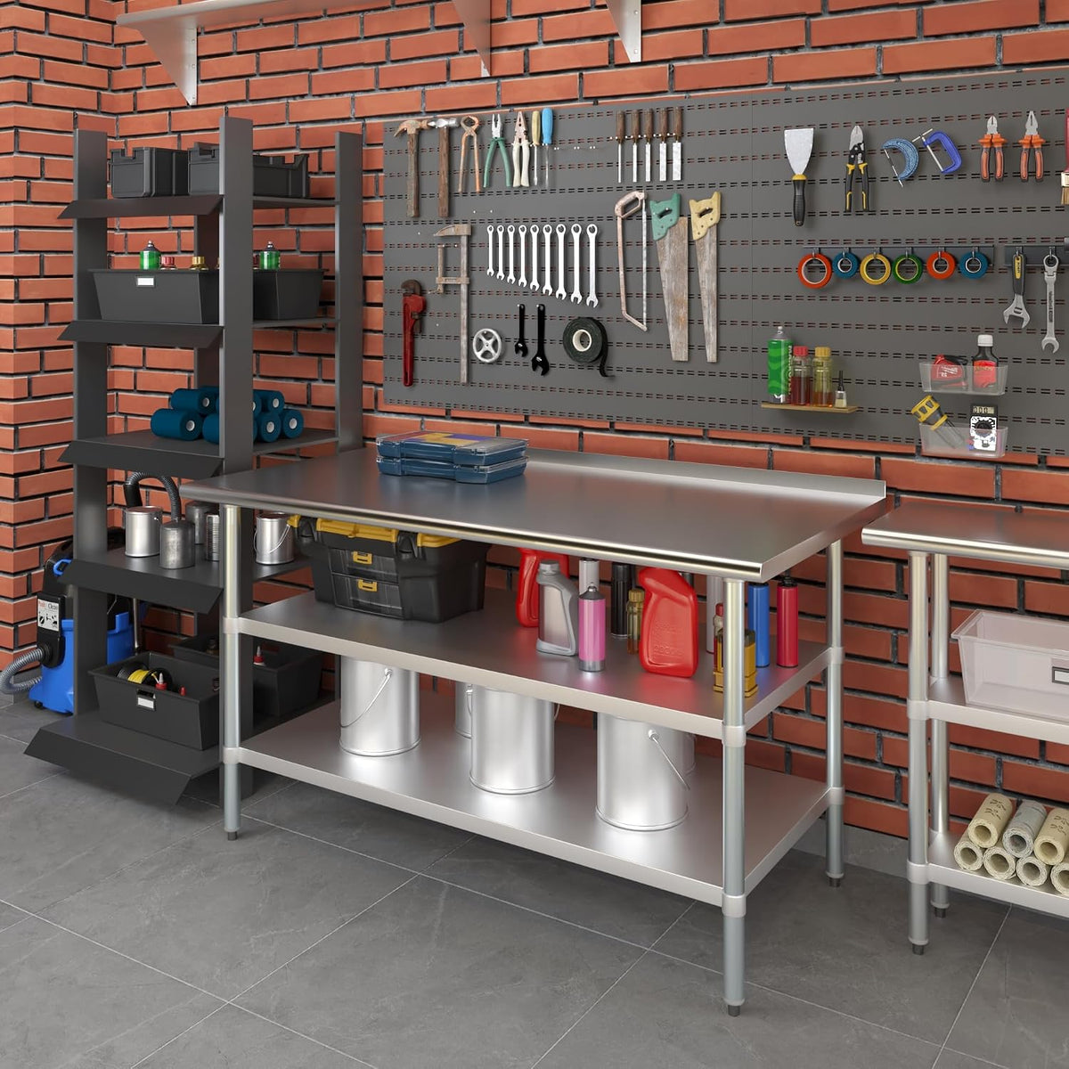 AmGood Stainless Steel Work Table with 1.5" Backsplash and 2 Shelves | M...