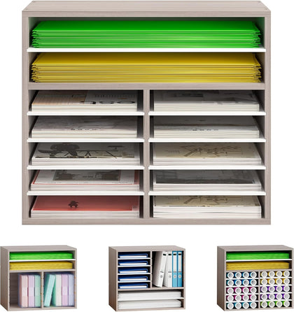 Alpeir Classroom Mailbox 12 Slots with Removable Shelves, Retro Grey/White