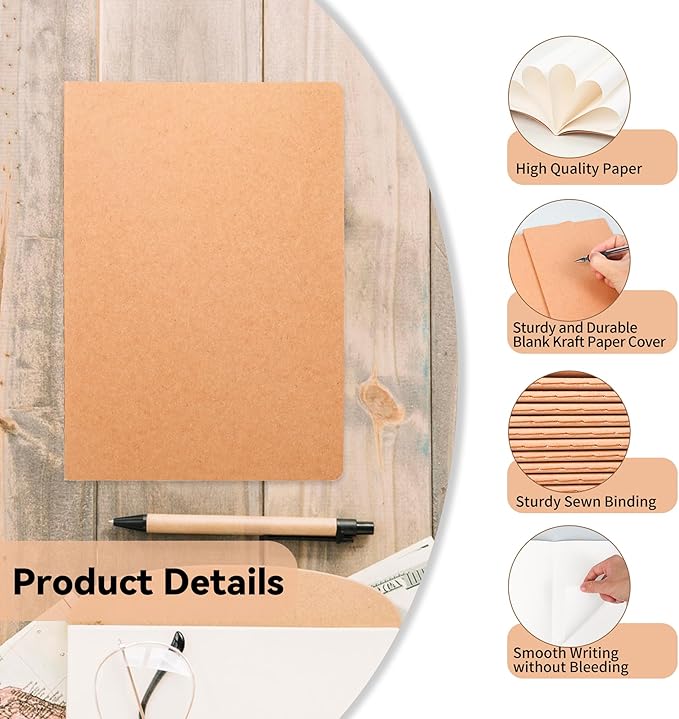48 Pack Blank Kraft Notebooks, 8.3x5.5 Inches A5 Small Journals Bulk Blank - Image 3