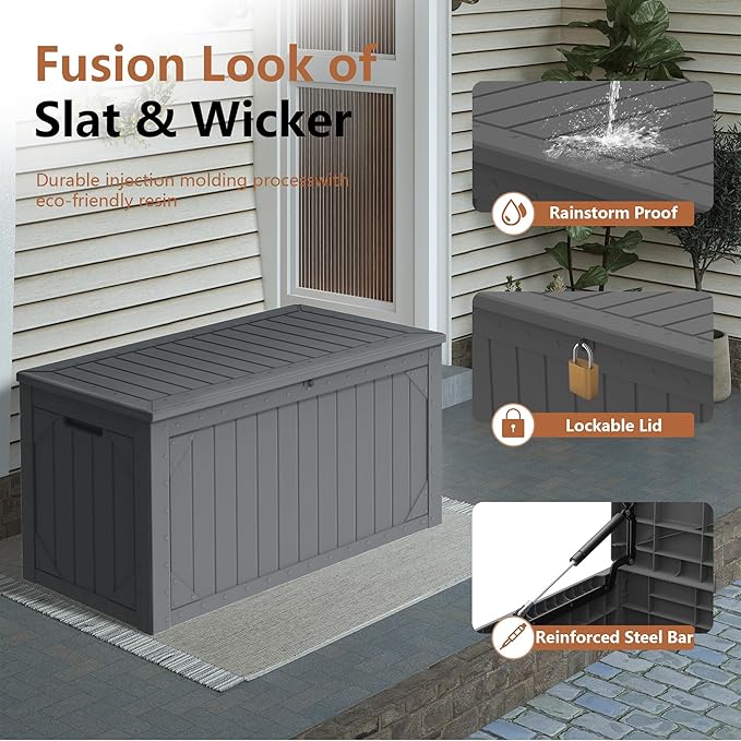 Decksplore 100 Gallon Outdoor Storage Box Waterproof, Lockable Resin Deck Box - Image 5