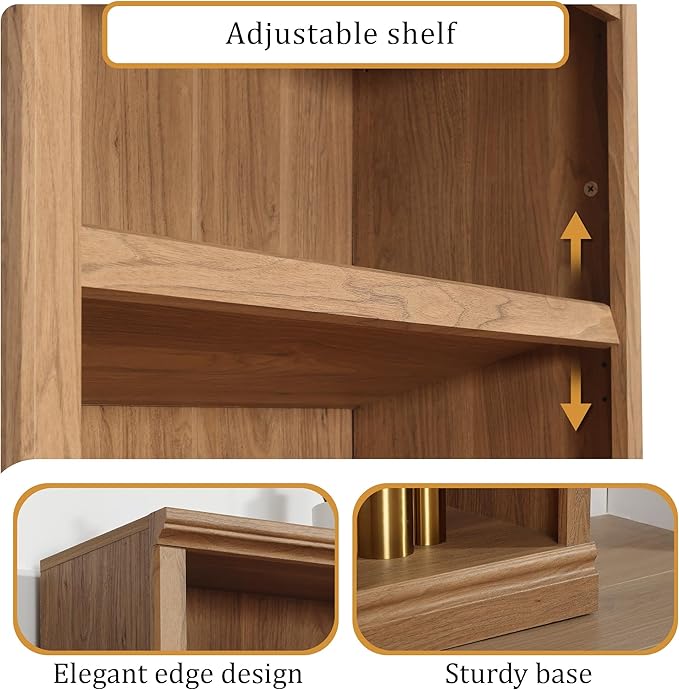 blini 3-Shelf Bookcase Wooden Bookshelves 33in Wide Floor Standing Display - Image 3