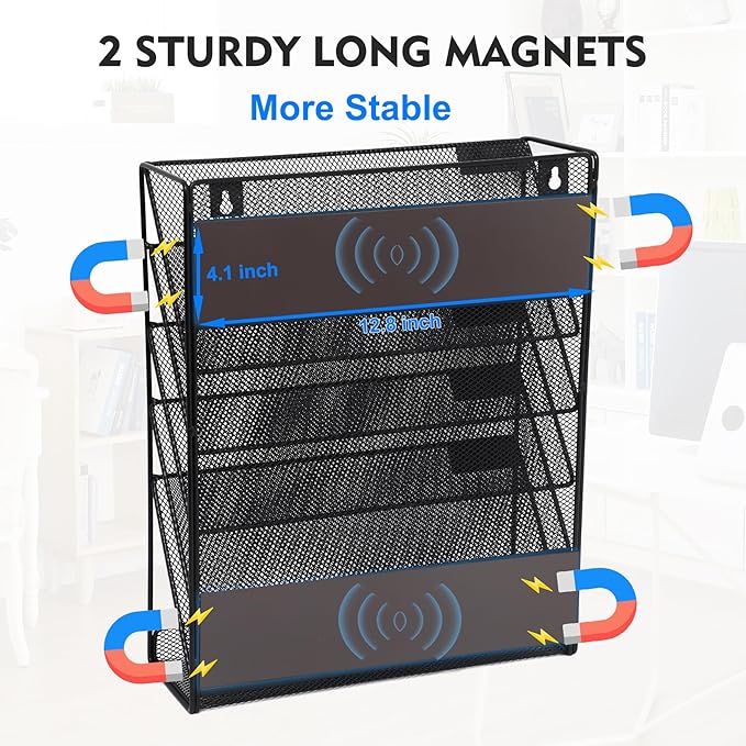 EASEPRES Magnetic File Organizer Mesh 6-Tier, Hanging Wall Mount File Organizer - Image 2