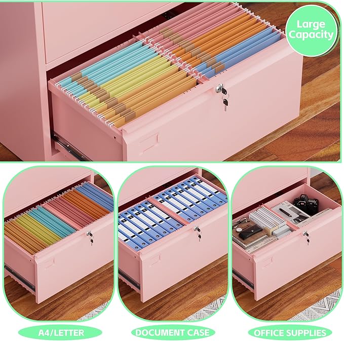 SUXXAN 2 Drawer File Cabinet, Lateral Filing Cabinet - Image 4