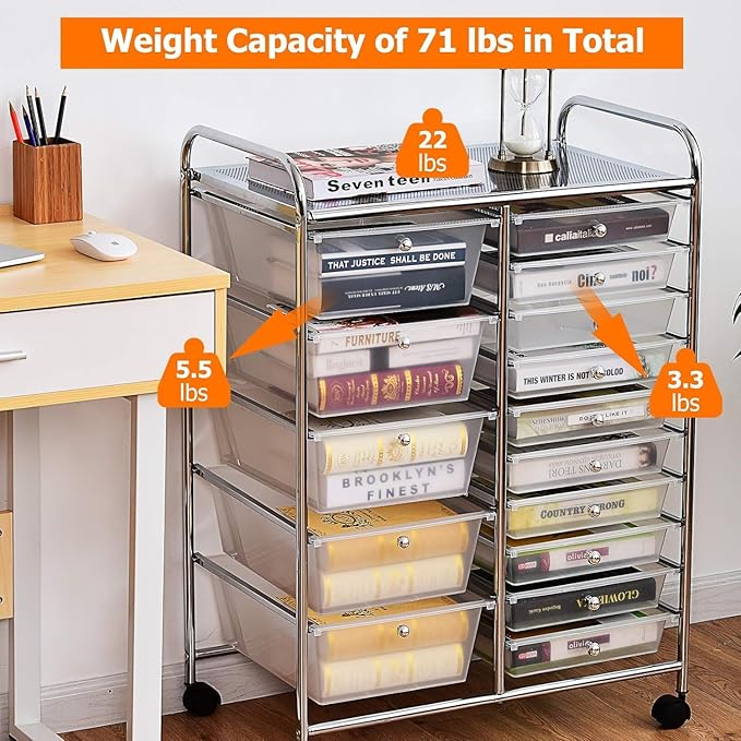 LDAILY 15 Drawer Rolling Storage Cart, Rolling Cart - Image 8