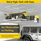 fero overhead garage storage rack 4x8, 500 lb shown in use