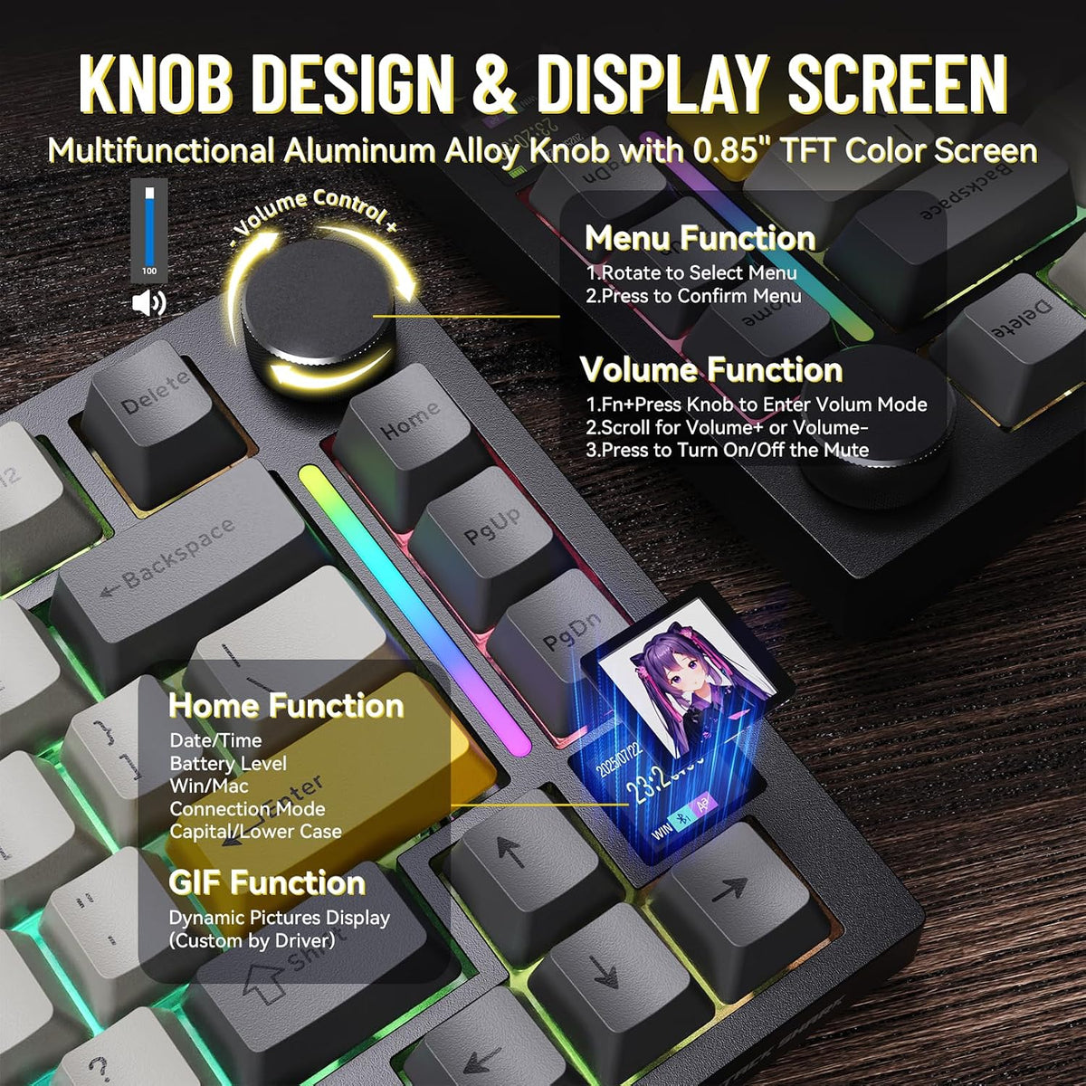 ATTACK SHARK X820 Ultra Wireless Mechanical Keyboard with TFT Smart Display&a...