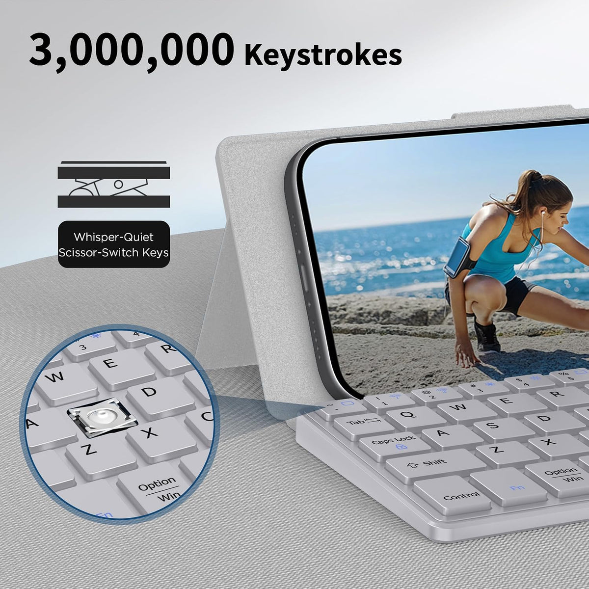 CACOE Wireless Keyboard with Stand, Mini Keyboard for Cell Phone, Ultra-Slim ...