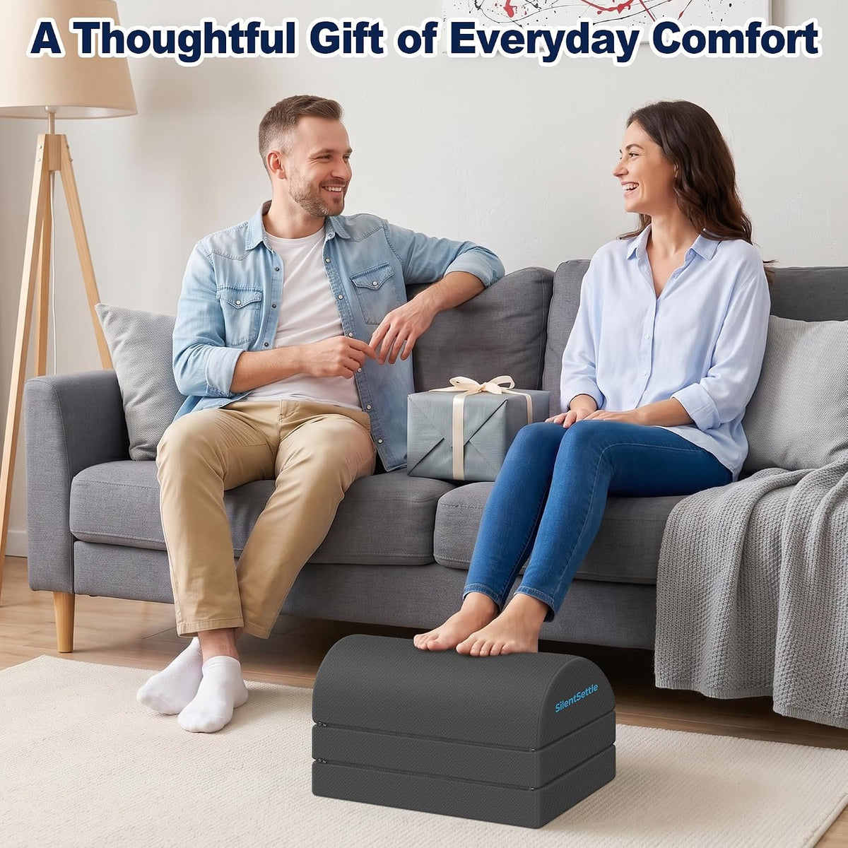 Foot Rest Under Desk, 3 Adjustable Heights Foot Stool, Gray