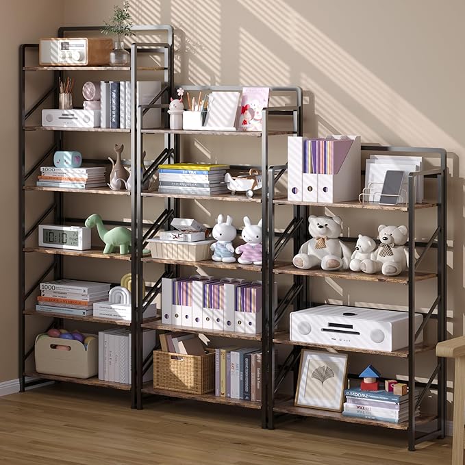 JSB Folding Bookshelf, Industrial Storage Shelves, No Assembly Vintage Wood - Image 5
