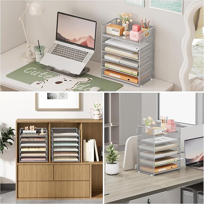 Subekyu 6-Tier Desk Paper Organizer, Desktop File Letter Tray - Image 3