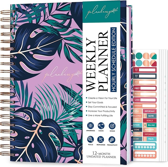 PLANBERRY Large Hourly Schedule Planner Premium – Undated Organizer by PLANBERRY