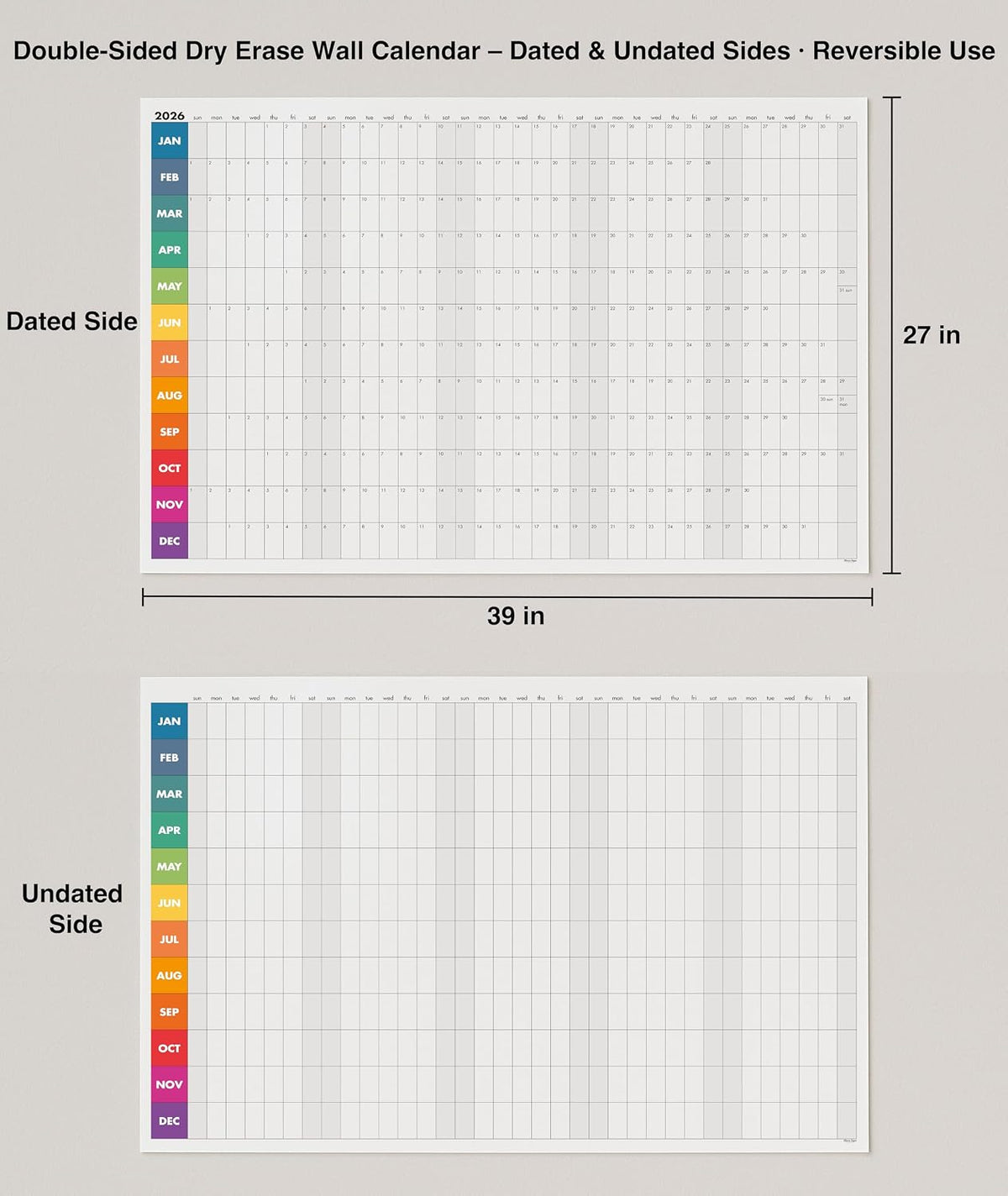 Dry Erase Wall Calendar 2026, 27×39 in — Double-Sided Yearly Planner (Dated &...