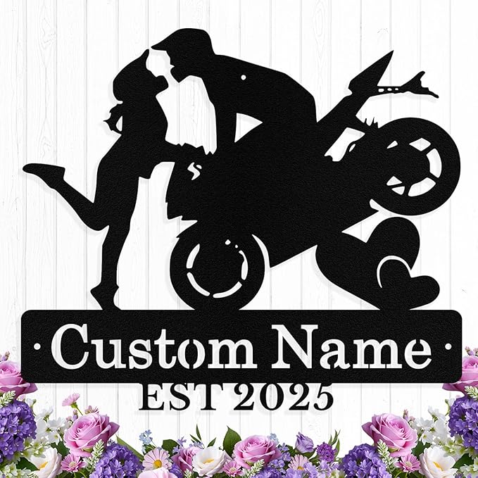 Custom Motorcycle Couple Metal Signs Personalized Biker Couple Name Sign Custom by HengMeiZiK