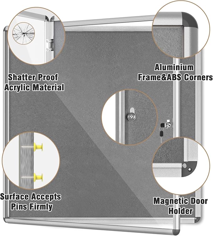 Mifuro 38"x38" Enclosed Bulletin Board, Lockable Weather-Resistant Aluminum - Image 3