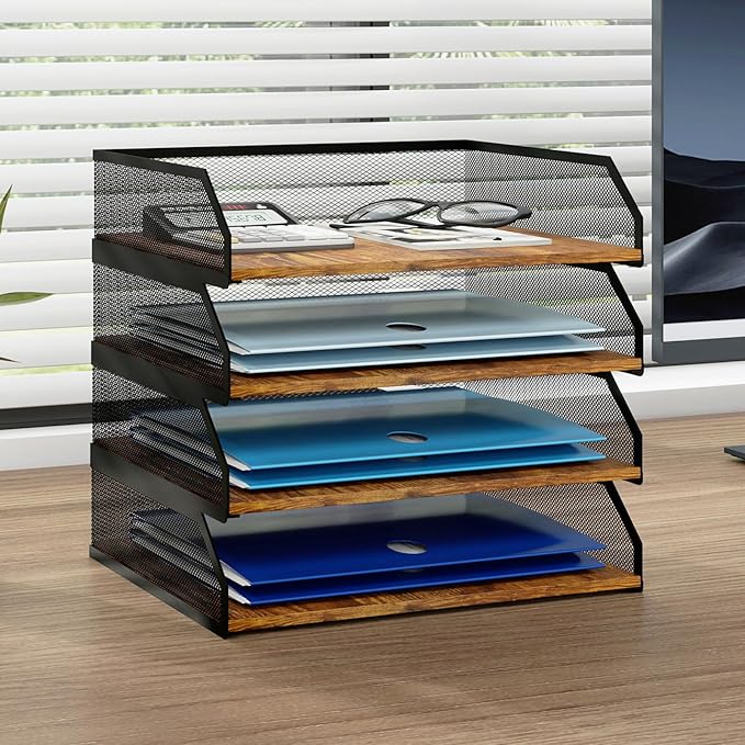 Natwind 4-Tier Stackable Paper Tray, Metal Mesh Desktop Organizer, Paper Sorter by Natwind