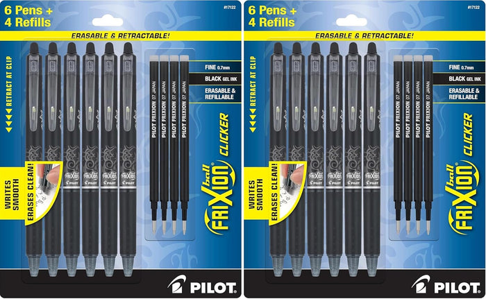 PILOT Frixion Erasable Pens, Fine Point 0.7mm Pack of 12 Black Retractable Ink Pens + 4 Bonus Refills