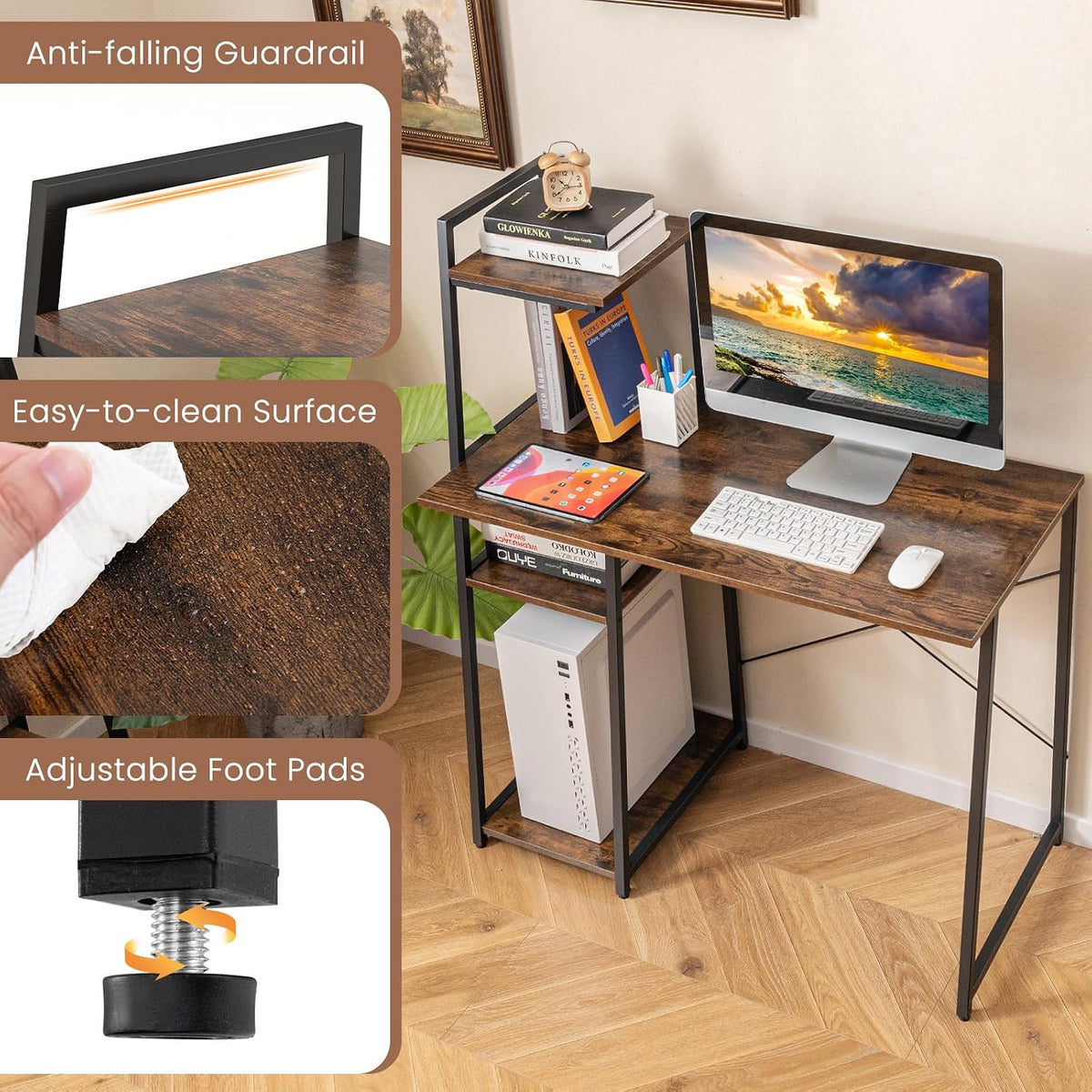 Tangkula Computer Desk with Shelves, Space Saving Home Office Desk with 3-Tie...