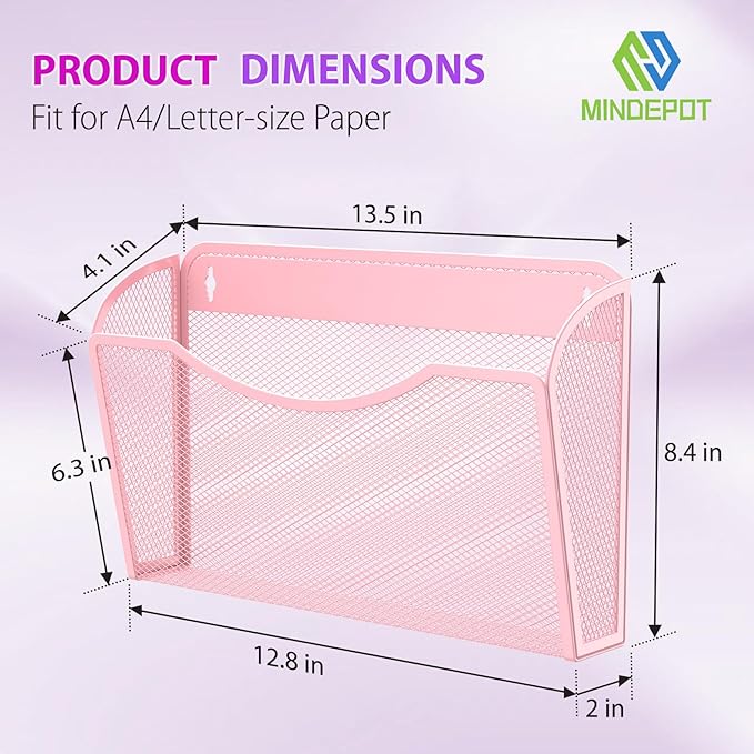 MINDEPOT Wall File Organizer, Hanging Wall Mounted File Folder Binder Holder - Image 2