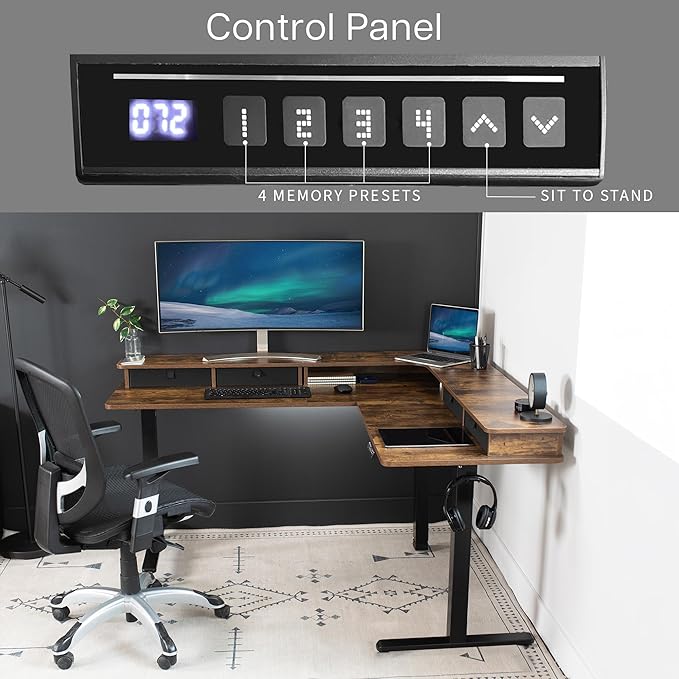 VIVO Electric 2-Tier Corner L-Shaped 63 x 55 inch Standing Desk, Height - Image 5