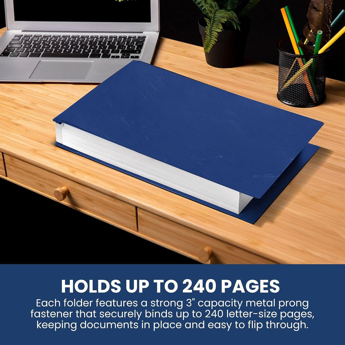 10 Pack 11x17 Pressboard Report Covers, 3 Inch Capacity, Metal Prong | Holds 240 Pages, Heavy-Duty Landscape Folder for Blueprints and Reports, Blue Fiberboard Binder - Performore