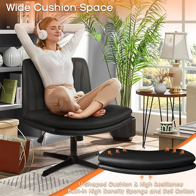 PUKAMI Criss Cross Legged Office Chair, Armless Office Desk Chair No Wheels - Image 3