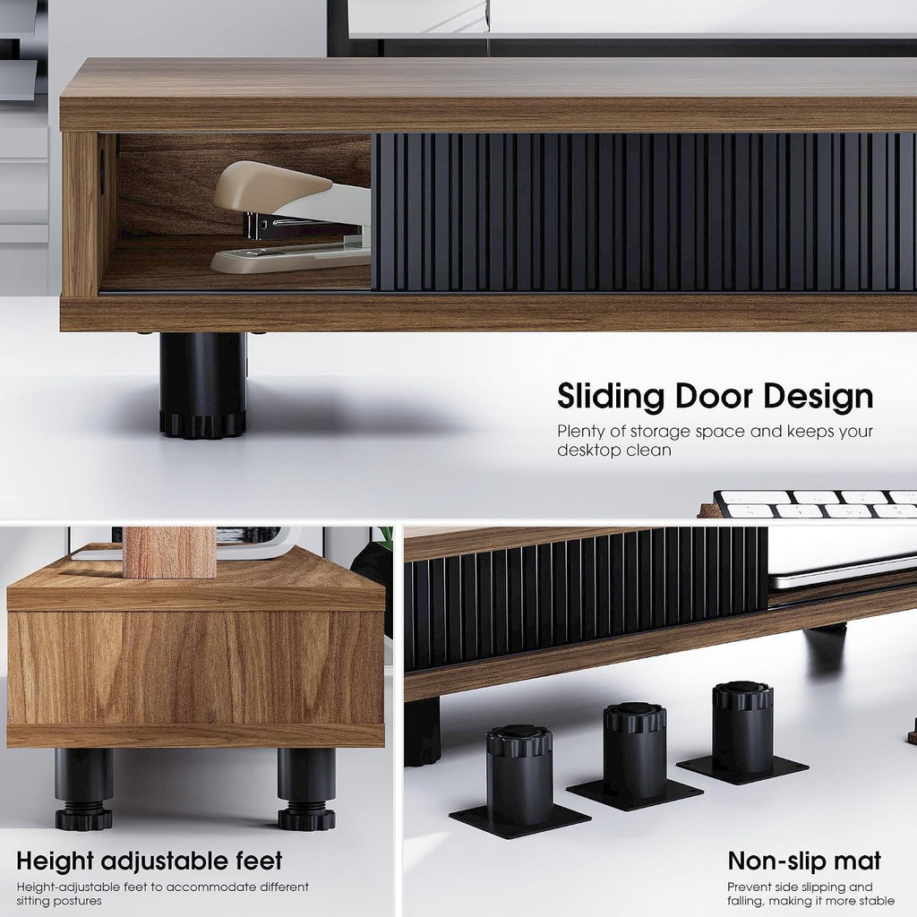 fenge dual monitor stand with storage, desk shelf, side view