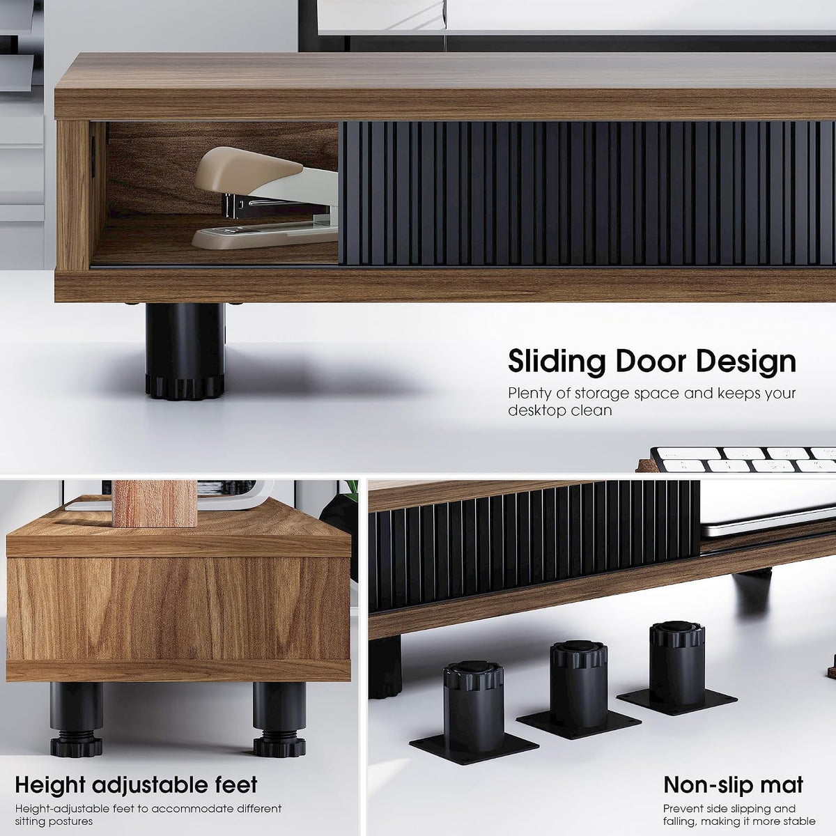 fenge dual monitor stand with storage, desk shelf, side view