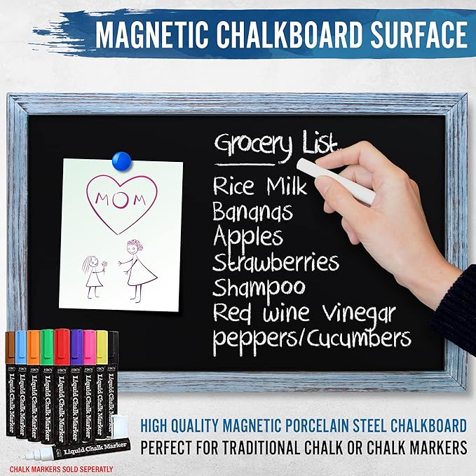 HBCY Creations 11" x 17" Rustic Blue Solid Wood Frame Wall Chalkboard, Magnetic - Image 5