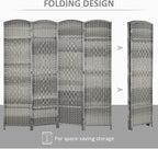 HOMCOM 4 Panel Room Divider, Hand-Woven Freestanding Wood Partition - Image 3