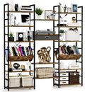 NUMENN Triple Wide 6 Tier Bookshelf, Adjustable Rustic Industrial Style Book