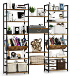 NUMENN Triple Wide 6 Tier Bookshelf, Adjustable Rustic Industrial Style Book