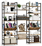 NUMENN Triple Wide 6 Tier Bookshelf, Adjustable Rustic Industrial Style Book by NUMENN