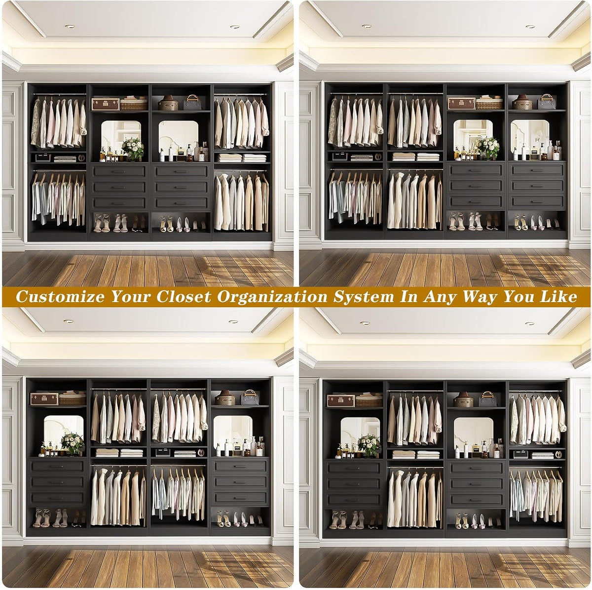Unikito Closet System, 100" Closet Organizer with Drawers & Mirror, ...