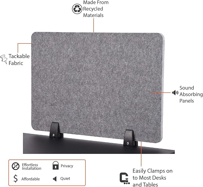 ReFocus™ Raw Clamp-On Acoustic Desk Divider – Reduce Noise and Visual - Image 5