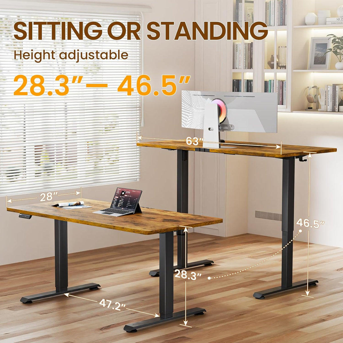 Veken 63"x28" Wider Large Standing Desk, Electric Height Adjustable...