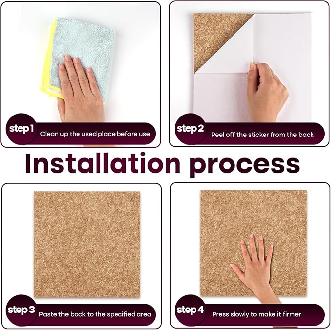 Bouiexye Felt Cork Board Tiles 6 Pack Grey Brown Boards 12"x12" - Image 4