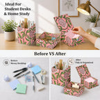 ridhi strawberry pink block print desk organizer pen shown in use
