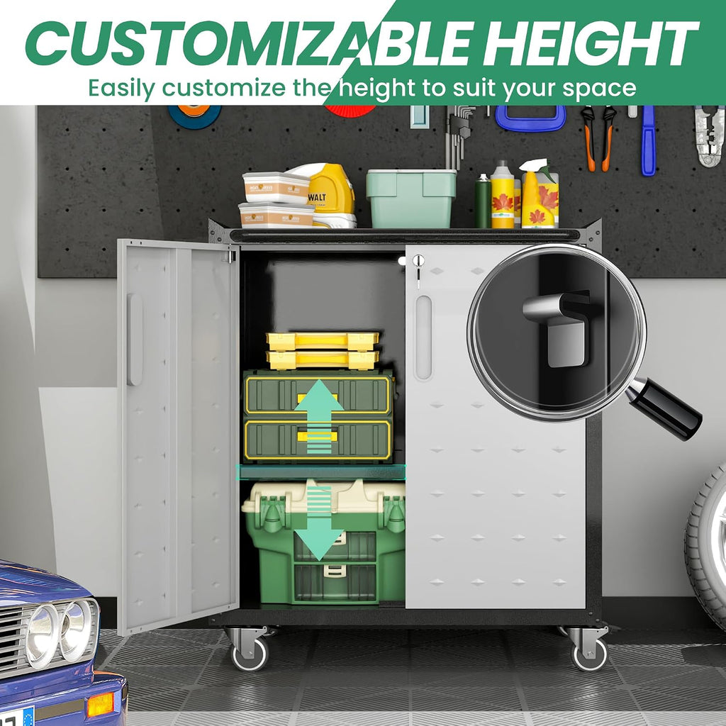 garage cabinet system | heavy duty steel all-in-one, side view