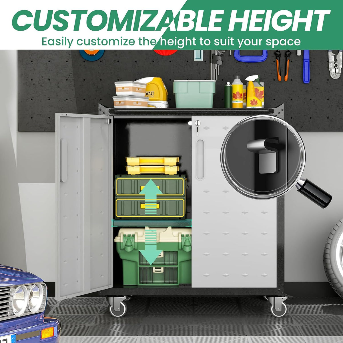 garage cabinet system | heavy duty steel all-in-one, side view