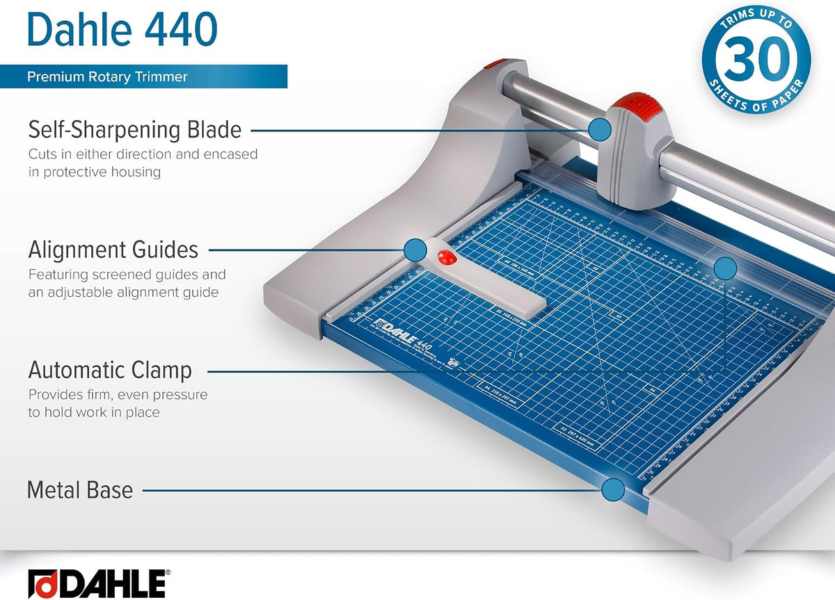 Dahle 440 Premium Rotary Trimmer, 14" Cut Length, 30 Sheet Capacity, Sel...