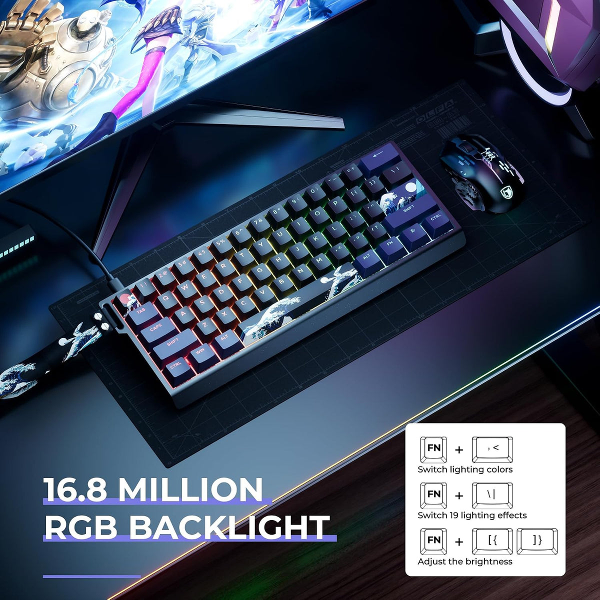 HITIME x XVX 60% Percent Keyboard with Strap, H61 Wired Aluminum Gaming Keybo...