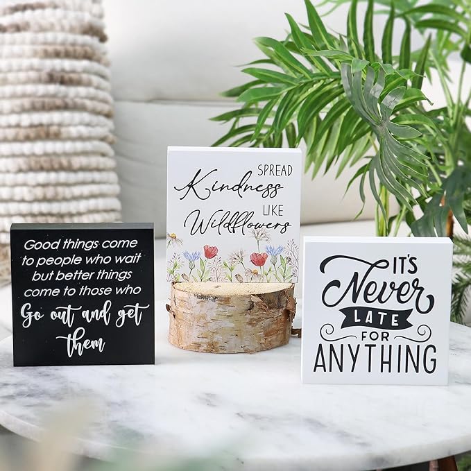 3 Pcs Inspirational Wood Box Sign Set, 5x5 Inches Motivational Quotes Wooden - Image 7