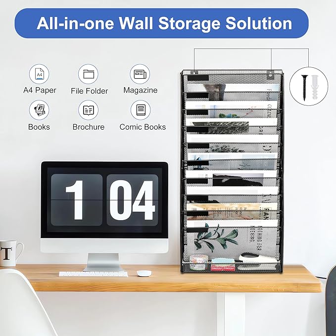 EasyPAG Wall File Holder 10 Tier Mesh Hanging Folder Organizer - Image 5