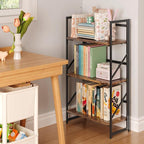 JSB No Assembly Folding Bookshelf, 3 Tier Industrial Metal Book Shelf - Image 4