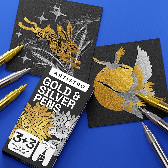 ARTISTRO 6 Acrylic Gold & Silver Paint Pens - Image 6