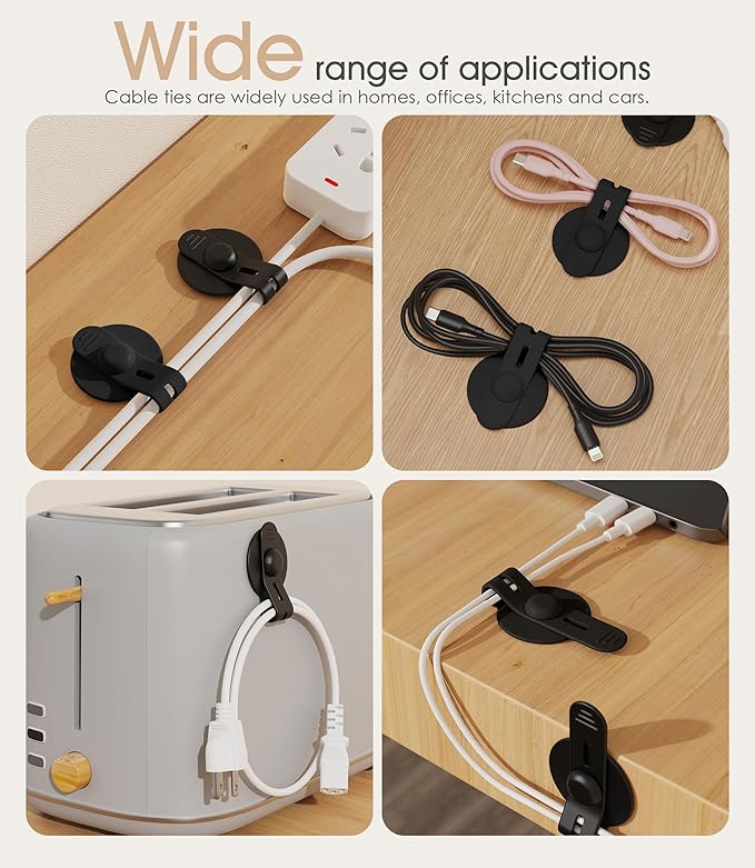 Nearockle Cable Management Under Desk, Adjustable Self-Adhesive Silicone Cable - Image 7