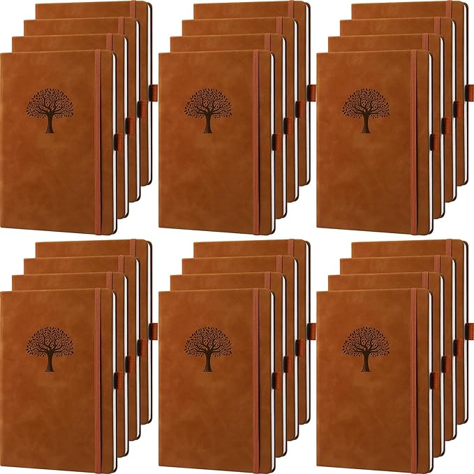 Qeeenar 24 Pack Leather Notebook Journals Bulk 5.7" x 8.3" Harder Cover A5 by Qeeenar