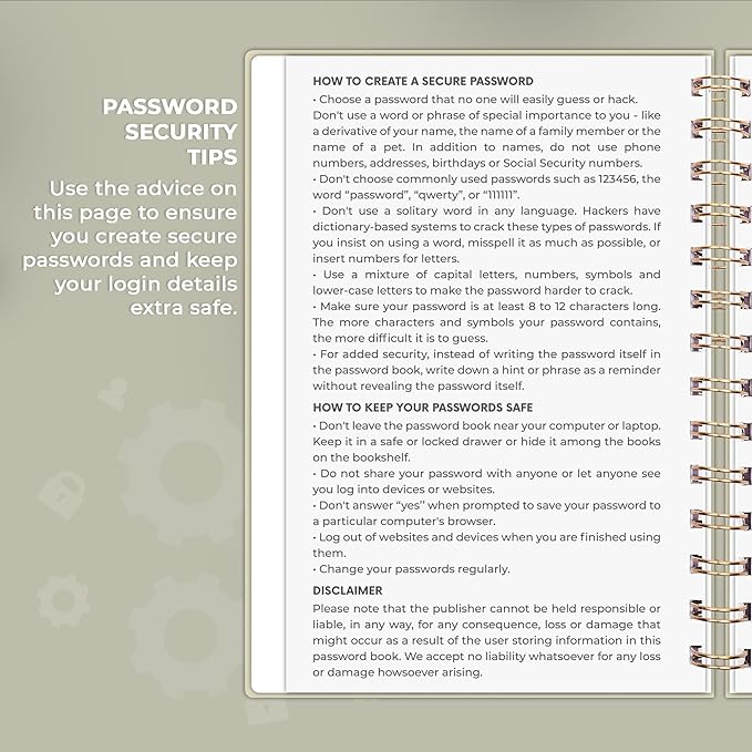 Clever Fox Password Book Spiral – Internet Address & Password Organizer - Image 5