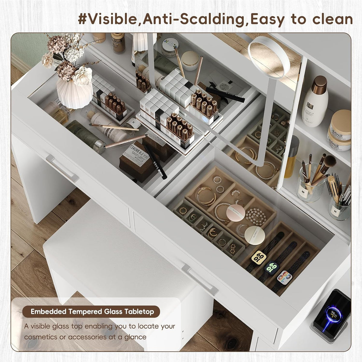 Yanosaku 51" Makeup Vanity with Sliding Mirror and Lights, Vanity with C...